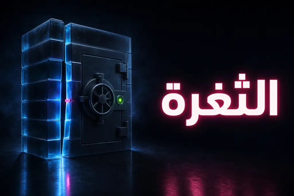 باب خزنة من كتل شفافة به شق يتسرب منه ضوء أزرق، رمزًا لثغرة ووردبريس CVE-2026-87902