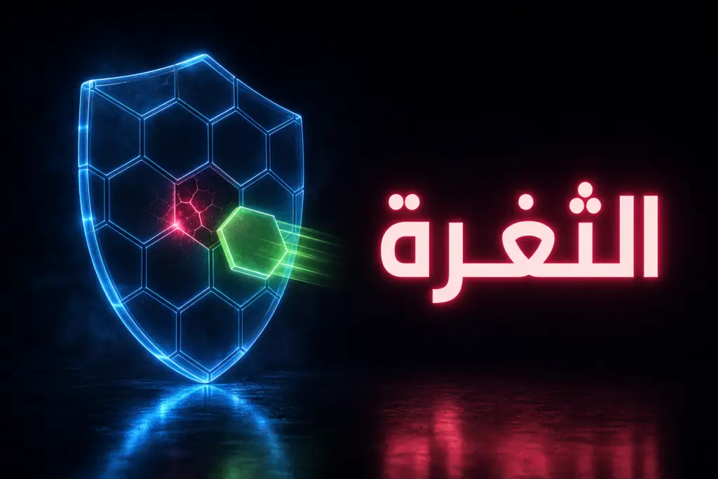 درع زجاجي فيه بلاطة مكسورة تُستبدل ببلاطة جديدة، تعبيراً عن ترقيع ثغرة All in One SEO