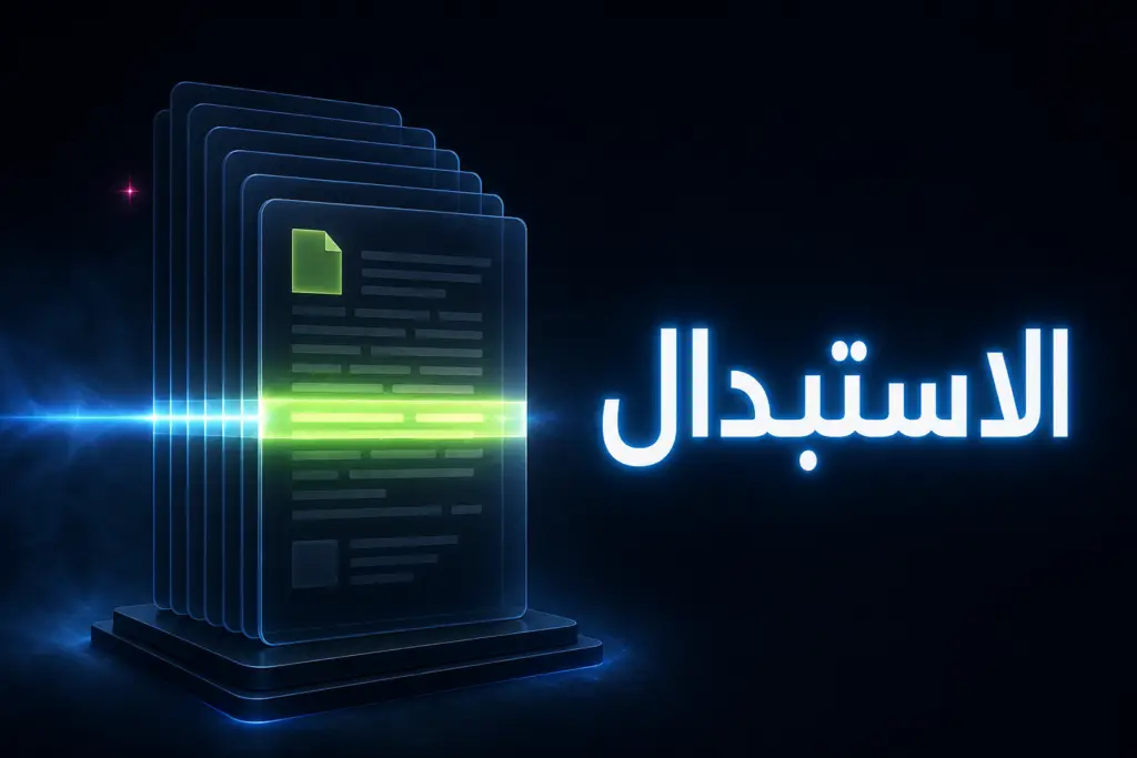 شعاع ضوئي يمر على صف من الصفحات في وقت واحد يرمز إلى البحث والاستبدال في ووردبريس