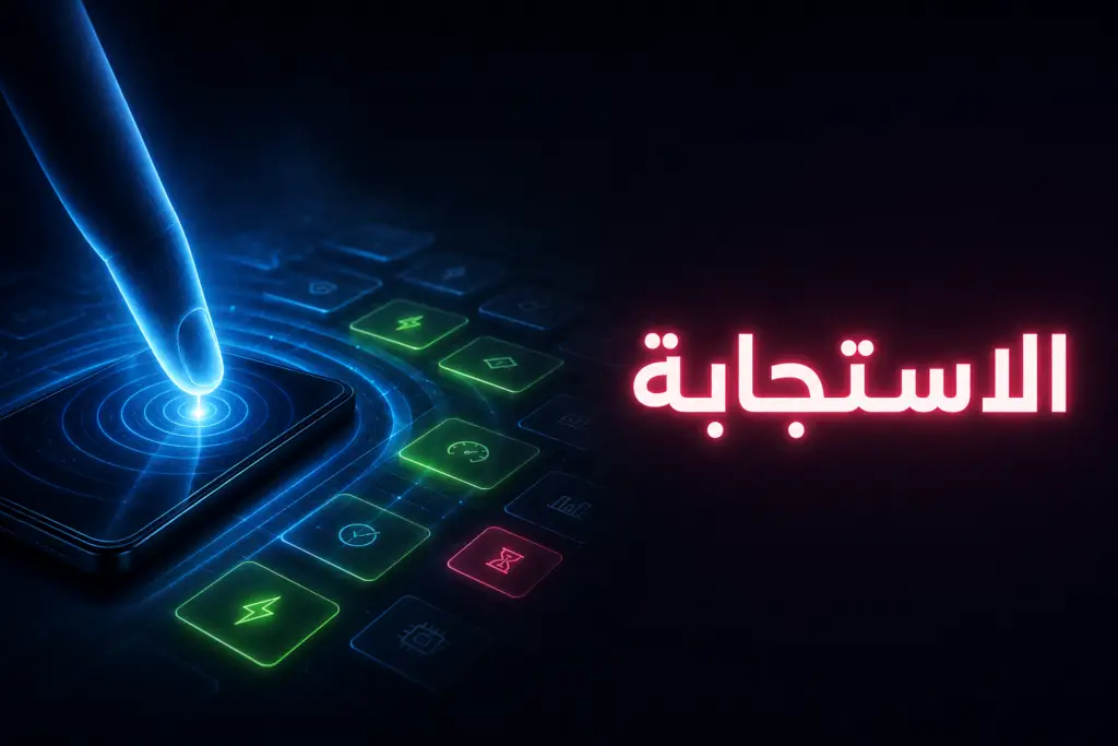 لمسة على شاشة هاتف تنتشر منها دوائر استجابة سريعة، تعبيراً عن تحسين INP في ووردبريس