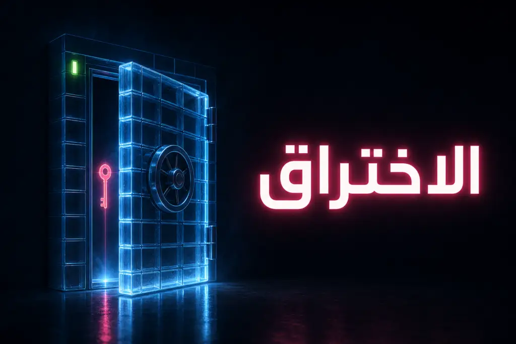 باب خزنة زجاجي مفتوح قليلاً ومفتاح مضيء في الفتحة، تعبيراً عن اختراق UpdraftPlus عبر مفاتيح مسروقة