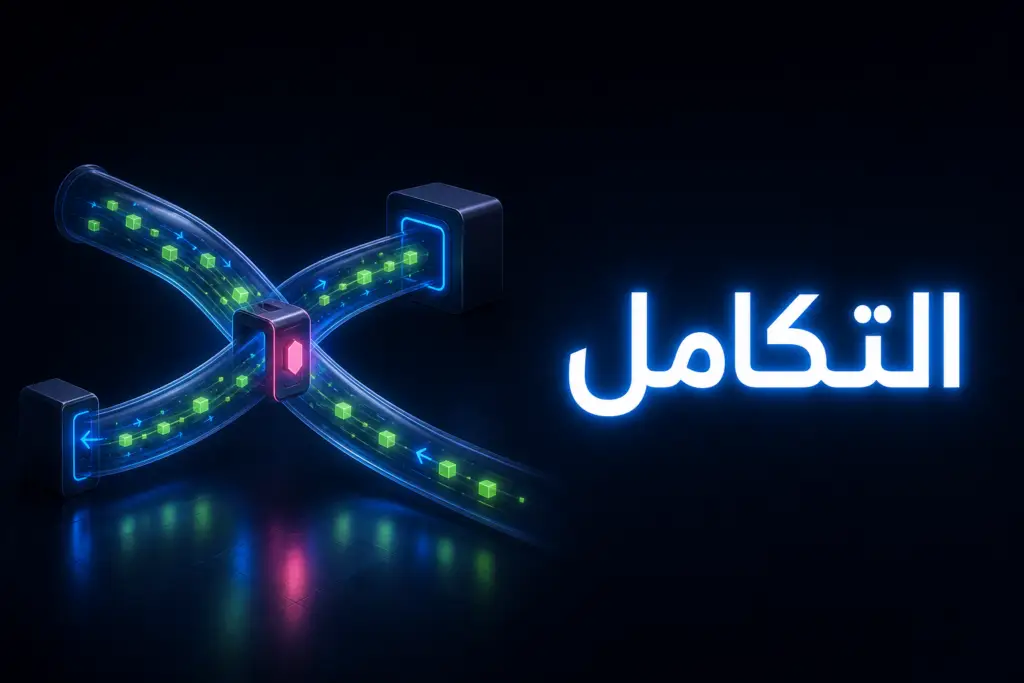 أنبوبان مضيئان يتبادلان حزم البيانات يرمزان إلى الفرق بين Webhook و API في تكامل المتاجر