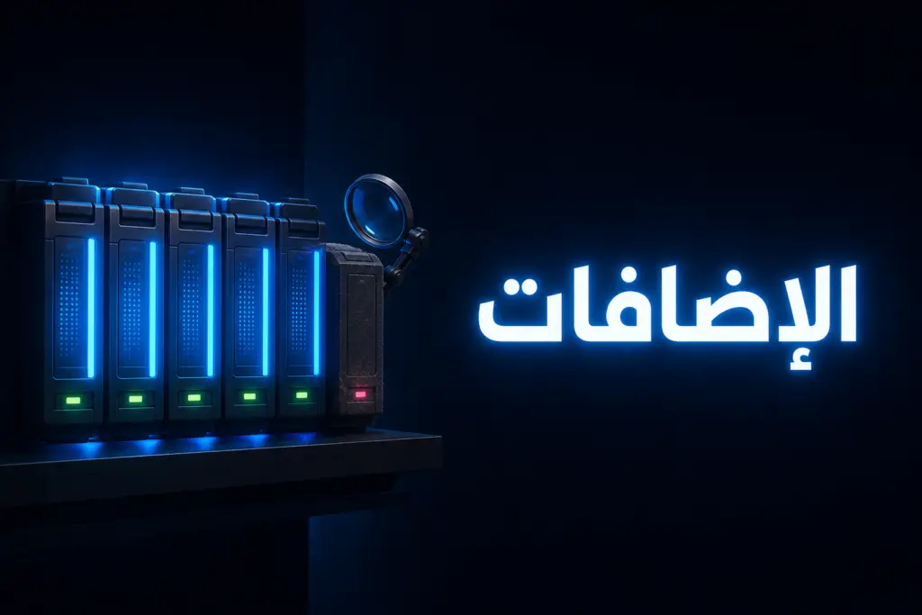 صف من الكتل المضيئة بينها كتلة خافتة مغبرة ترمز إلى إضافة ووردبريس مهجورة تحت عدسة الفحص