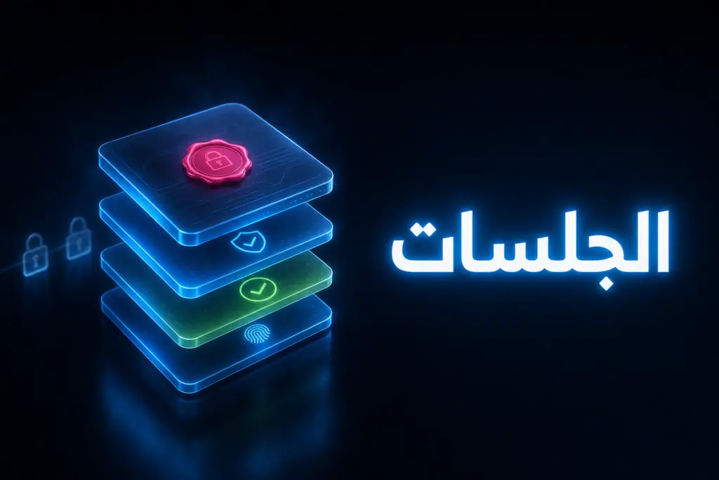 بطاقة دخول رقمية من أربع طبقات مختومة بتوقيع مضيء ترمز إلى كوكي تسجيل الدخول في ووردبريس