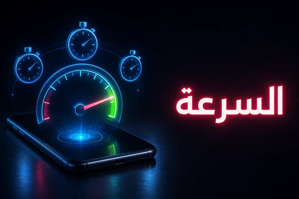 هاتف ذكي فوقه عداد سرعة يتجه نحو المنطقة الخضراء يرمز إلى قياس سرعة ووردبريس على الموبايل